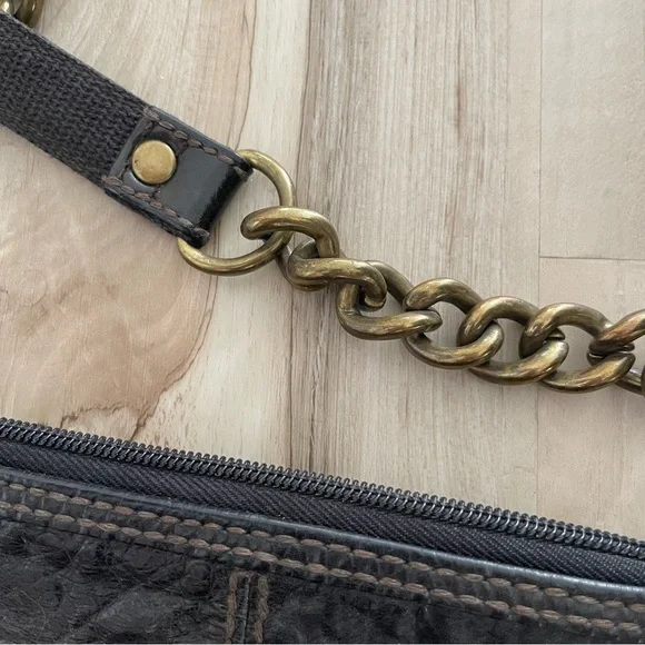Vintage Fossil Black Leather Crossbody Bag Chain Strap - Picture 4 of 7